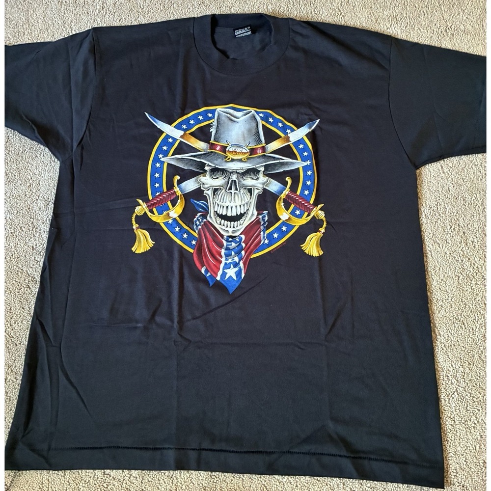 Vintage Single Stitch Air Waves Civil War Skull Southern Rebel T Shirt Size XL
